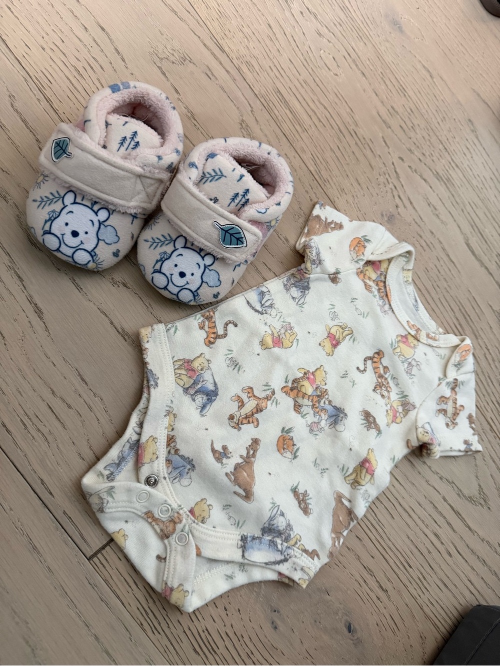 Disney bundle. Baby One-Piece Bodysuit and baby shoes with Pooh Print